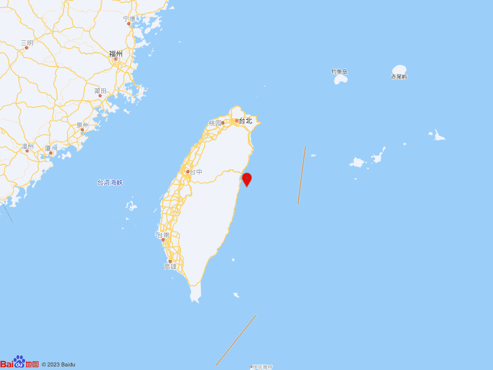 臺灣花蓮縣海域（北緯23.95度，東經(jīng)121.75度）發(fā)生4.3級地震